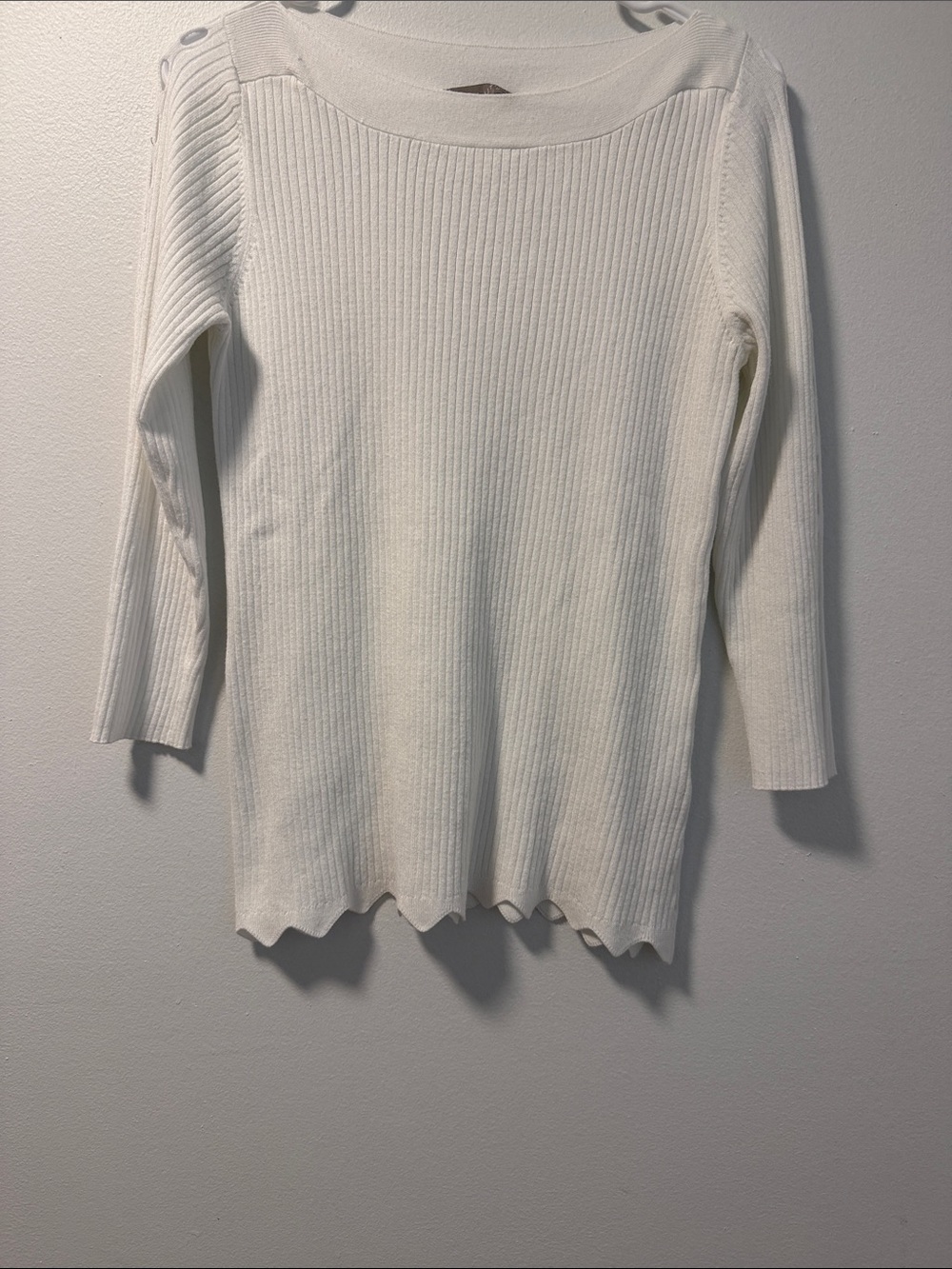 Boatneck Ribbed White Tunic Sweater SZ M